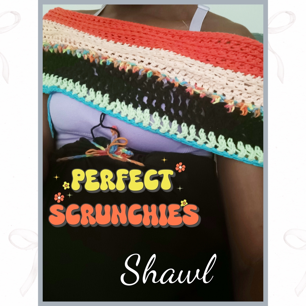 *Tropic Summer* Handmade Multicolor Crochet Shawl - Coral, Cream, Black, Mint